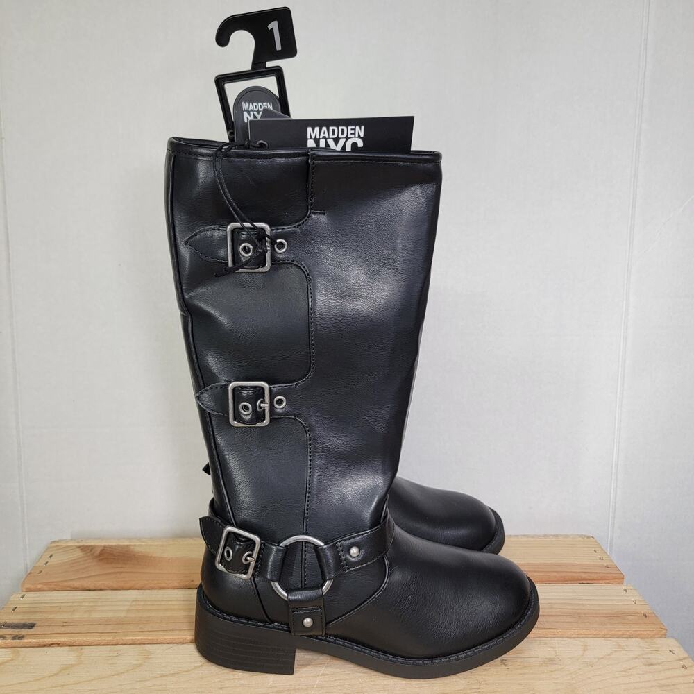 Madden NYC Girls Faux Leather Moto Boots w/ Decorative Buckles - Size 1 NWT